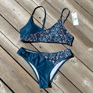 Beach Sissi blue/pink floral blocked 2-piece bikini